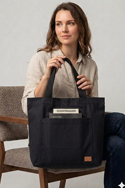 Ju Yaratıcı Tasarım Canvas Shoulder Bag Waterproof Fabric Black Color