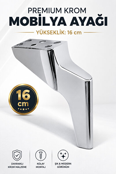 NZB Lüks Mobilya Kanepe Sehpa Tv Ünitesi Koltuk Ayağı 16 Cm Krom Baza Ayak