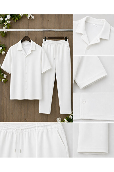 BRLKN Set cămașă cu mânecă scurtă din țesătură crep - pantaloni material elas...