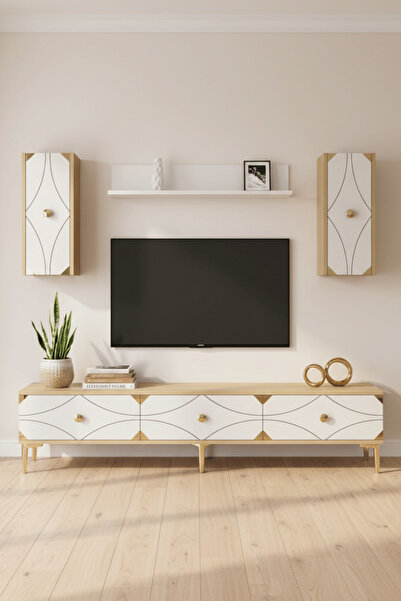 cnyr TVR1897DBG - ALFA TVR180 TV ÜNİTESİ TAKIM , TV SEHPASI SAFİRMEŞE - BEYAZ...