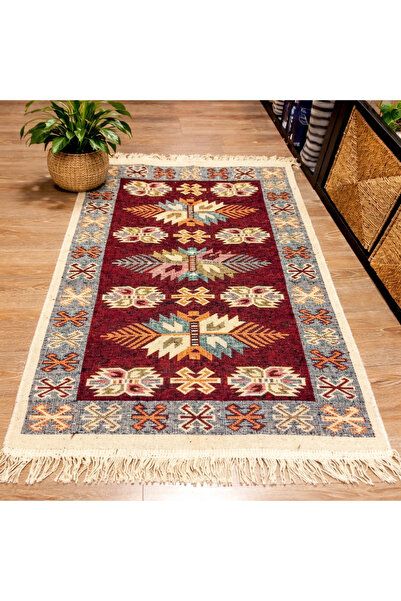 OEM Covor tradițional, față-verso, dimensiune 80 x 125 cm, roșu și crem, geom...