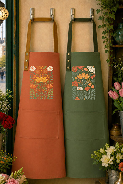 Hulganz Kitchen Apron Set of 2 Stain-Resistant Water-Repellent Fabric Arrange...