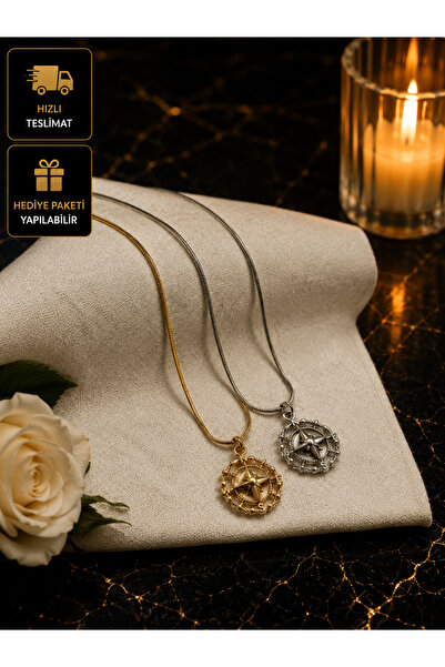 PURE BERRY HAYATIMIN YÖNÜ SENSİN AŞKIM PUSULA ÇİFT KOLYESİ GOLD GÜMÜŞ RENK(KU...