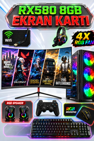 Dmc N157x (PUBG,GTA 5) I5 4430 (4.NESİL) 16gb Ram,512gb Ssd,8gb Rx580,24'oyun...