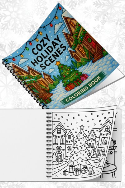 Pink Swan Craft New Year's Cozy Holiday Scenes Bold and Easy 20X20 cm Large Coloring Book, Children Adults