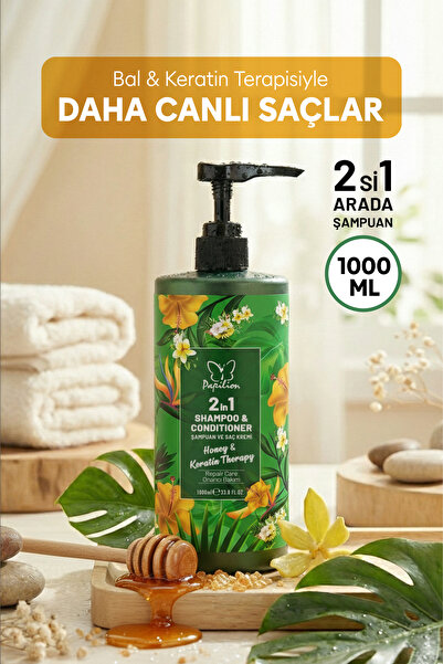 Papilion Bal ve Keratin Özlü 2 si 1 Arada Saç Şampuanı 1000 ml Büyük Boy Canl...