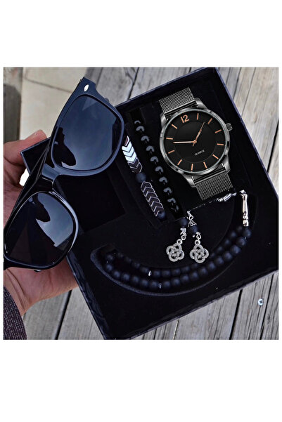 Waterproof Men Wrist Watch Glasses Rosary and Bracelet Set