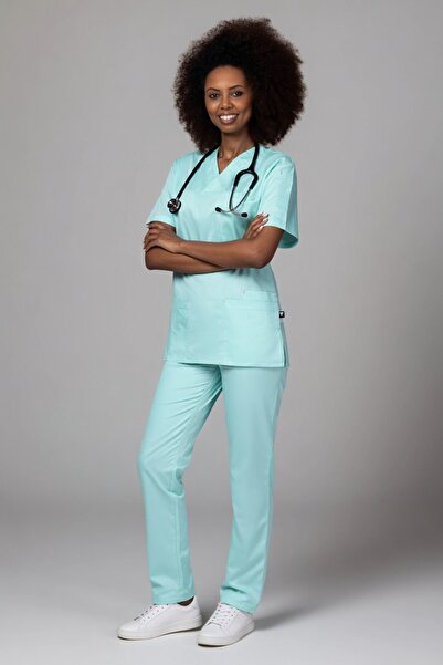 tag Costum medical elastic din bumbac pentru femei, verde fistic