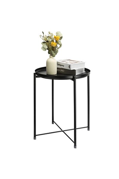BUNCA Round Coffee Table Rustproof and Waterproof Black Color,Tray and Bed Ta...