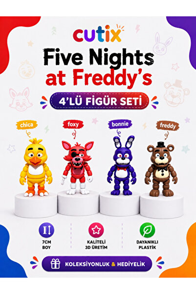 Cutix Five Nights at Freddy's 4 lü Oyuncak Figür Seti fnaf figürleri Foxy Ayı...