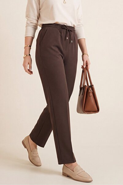 Modamorfo Beli Lace-Up Skinny Leg Pants -Brown