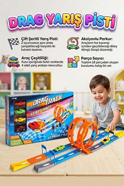 Genel Markalar 18 Parçalı 4 Arabalı Çift Şeritli Fırlatıcılı 70 cm İkili Oyun...