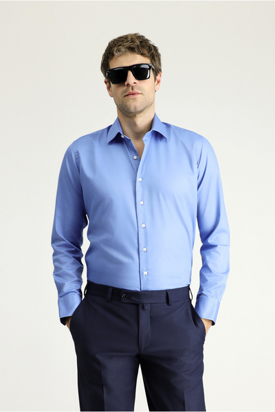 Kiğılı Uzun Kol Slim Fit Dar Kesim Klasik Non Iron Saten Pamuklu Gömlek