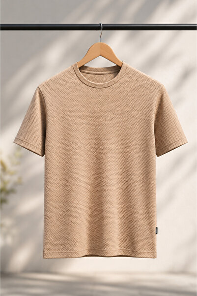 ixir Men's T-Shirt - Crew Neck, Hole Pattern, Brown