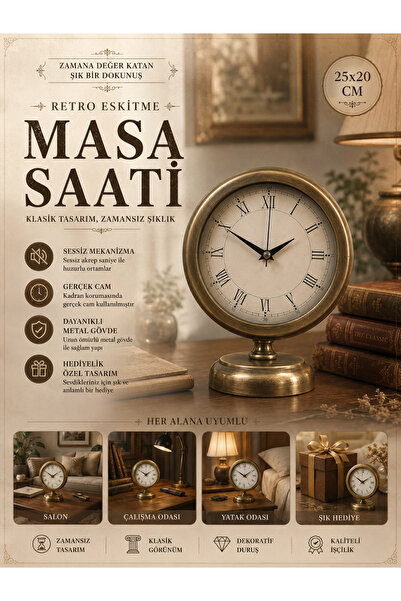 ZENTİME Retro Metal 25x20 Eskitme Metal Masa Saati