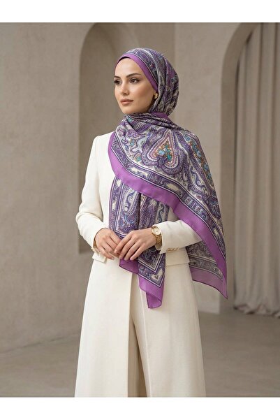 Vissona %100 İpek Etro Desenli Fuşya Renkli 92x210 Şal