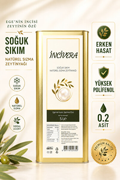 İNCİVERA ZEYTİNYAĞI Erken Hasat Soğuk Sıkım Naturel Sızma Zeytinyağı 5 L (0.2...