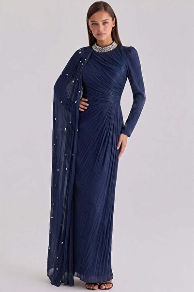 Olcay Umhang mit Stein- und Volan-Details, Yoryo-Seiden-Tesettür-Abendkleid, ...