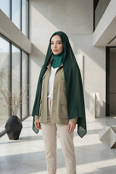 Aisha's Design Tesettür Boneli Pratik Şifon Şal,Koyu Yeşil,PS-46