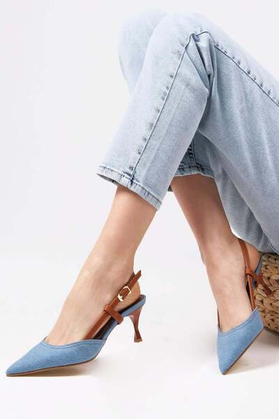 Mio Gusto Alina Denim Fabric Open Back Heeled Women's Jeans Shoes