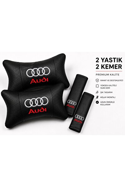 BsElektronik Audi Kırmızı Beyaz Logolu Papyon Yastık Boyun Yastığı + Emniyet ...