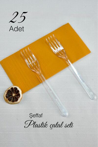 Ezupack 25'li LÜX SERT PLASTİK Şeffaf Çatal Parti Doğum Günü Sunum Davet Nişa...