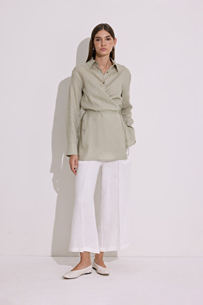 Manuka Linen Binding Detail Shirt Green