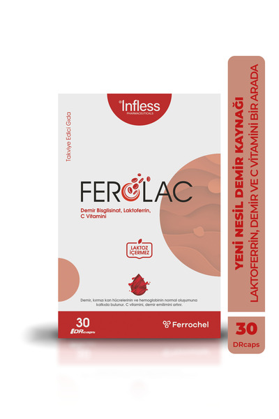 Infless Ferolac Demir (Bisglisinat Şelat), Laktoferrin ve C Vitamini – 30 Kapsül