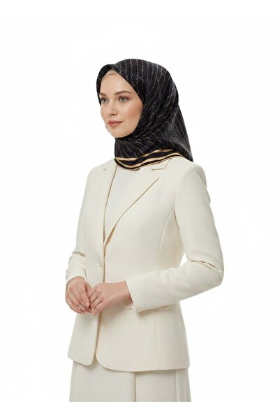 Vissona %100 Twill İpek El Yazısı Vissona Desenli Siyah - Gold Renkli Daha To...
