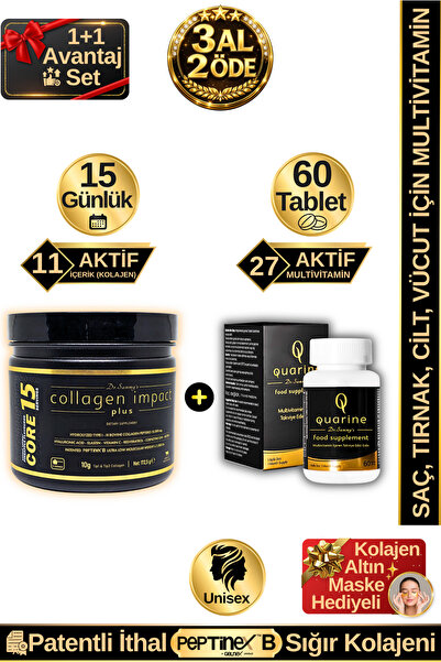 Dr.Sammy's Quarine Saç Vitamini + Core 15 Collagen Avantaj Set (15 Günlük Hid...