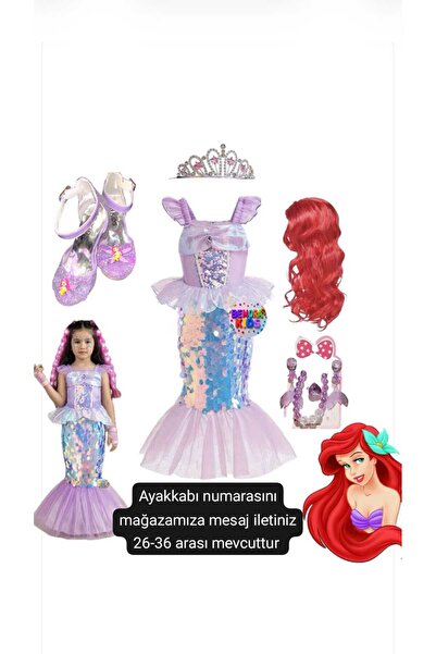 3b kids Deniz Kızı Peruklu Kostüm Topuklu Ayakkabı Seti(AYAKKABI NUMARASINI M...