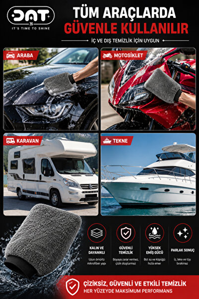 DAT35 Gri Mikrofiber Oto Yıkama Eldiveni Kaporta Araba Detay Temizlik Arac Bakım Eldiveni