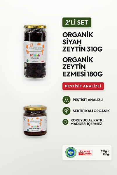 Soul Kitchen Organik Ürünler Organik Sertifikalı Siyah Zeytin 310 g Zeytin Ez...