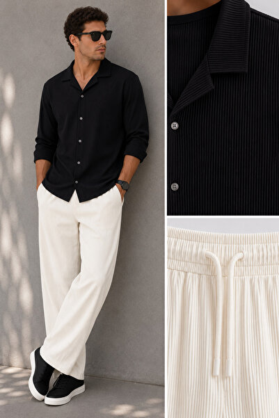 WENMİNG Pantaloni de costum bărbătesc cu șnur, combinație cămașă și pantaloni