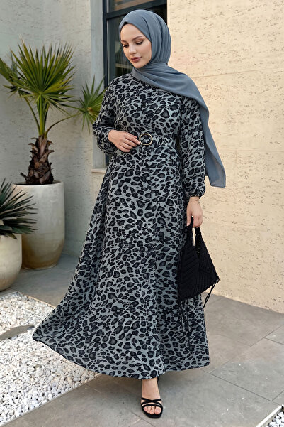 InStyle Rochie din viscoză antracit cu model leopard