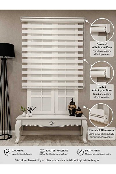 Nursu Perde KREM Bambu Stor Zebra Perde Etek Dilimsiz