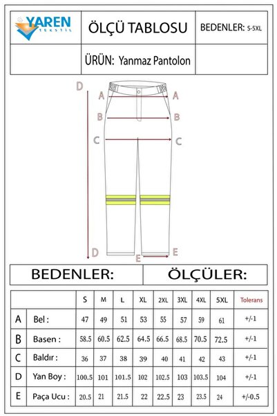 YAREN TEKSTİL Alev Almaz Genel Amaçlı Pantolon (Lacivert)