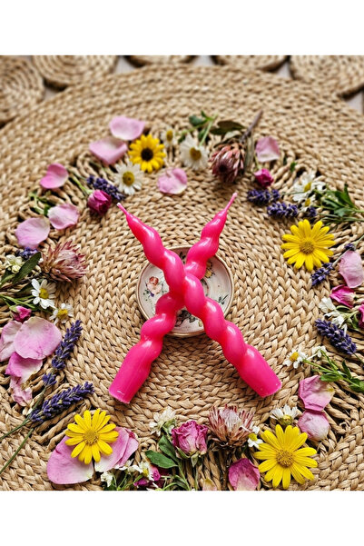 DRN Pembe Renkli Spiral, Burgulu Pinterest Model Şamdan Mum 2' li Set