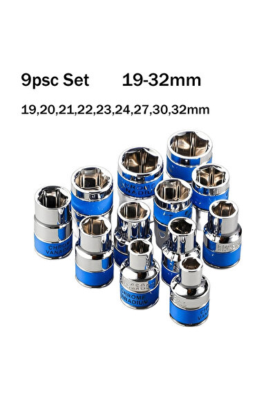 Choice1 9pcs 19-32mm 8-32mm 1/2 Inch Hex Metric Short Socket CR-V Ratchet Wre...
