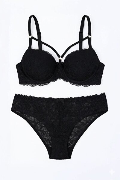 Pierre Cardin Set sutien negru cu cupa goală din dantelă pentru femei