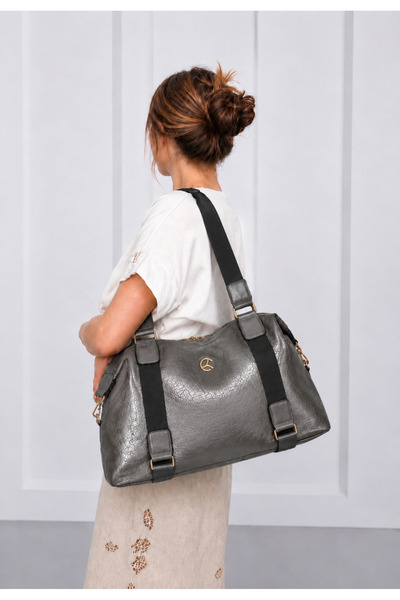 MILANOFOX Large Size Silver-Grey Soft Leather Women's Hand & Shoulder Bag – S...