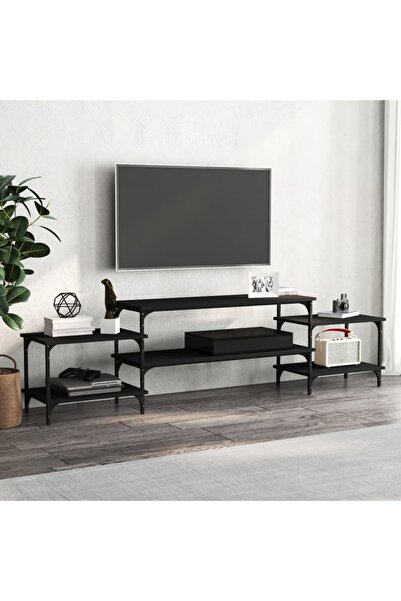 Concept Comodă TV, negru, 197x35x52 cm, lemn prelucrat