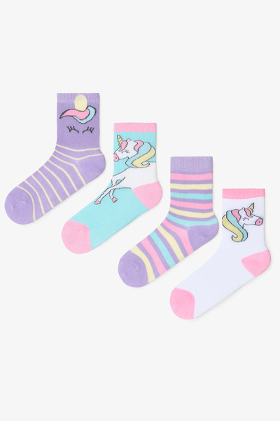 Penti Kız Çocuk Gökkuşağı Unicorn Desenli 4'lü Pamuklu Soket Çorap