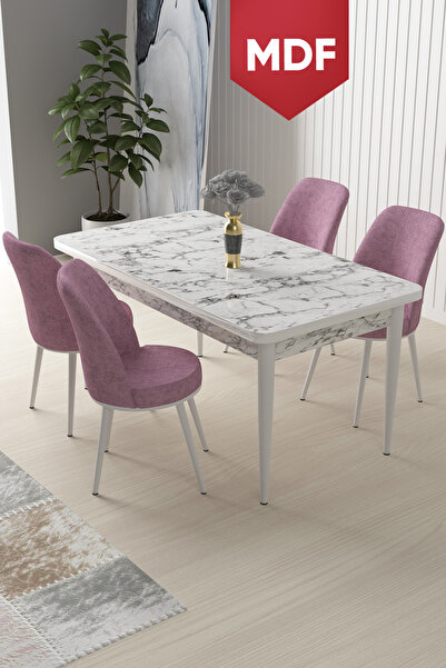 Canisa Concept Nil Serisi 70x110 MDF Sabit Mutfak Masası Takımı Beyaz Mermer ...
