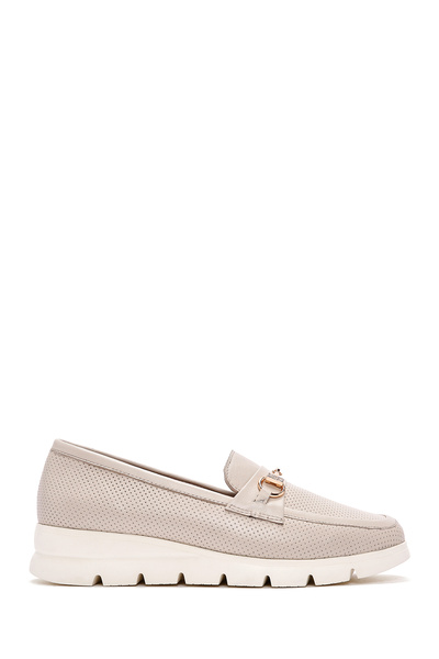 Derimod Kadın Krem Tokalı Deri Ayakkabı, Comfort Loafer 26PFD150218