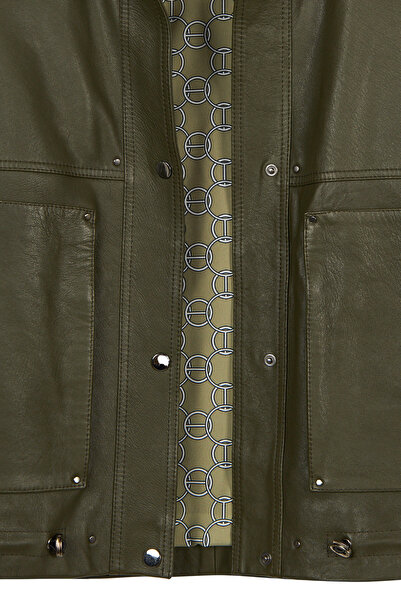 Derimod Madlen Kadın Yeşil Oversize Deri Ceket 26SGD5633S7