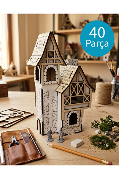 Bluline Studio Ahşap Kendin Yap Ev Maketi (DİY) - 3D Renkli Puzzle