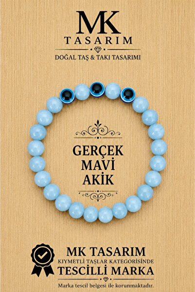 MK tasarım حجر الكوارتز الأزرق الحقيقي - سوار خرز العين الشريرة - MKT.1.101.7...