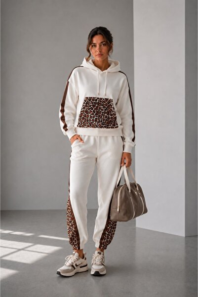 OYERGA MODA Women's Leopard Detail Winter Tracksuit Set