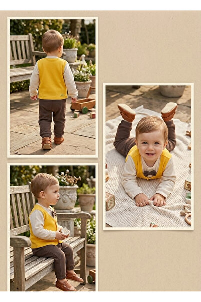 meyastore Baby Boy Suit with Bow Tie and Vest Look